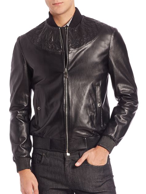 versace black jacket mens|Versace leather jacket men's.